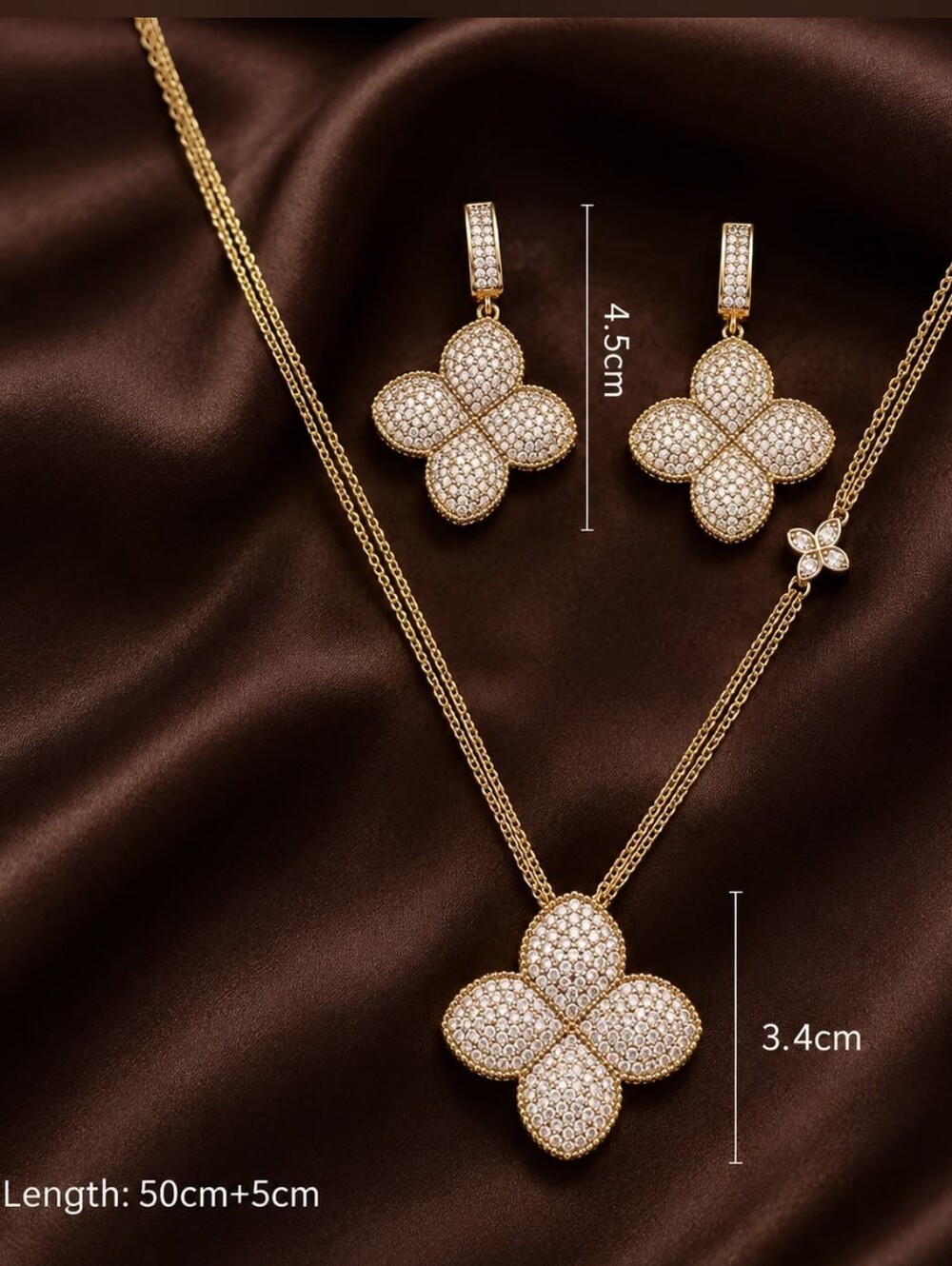 Gold Pave Clover Necklace and Earrings Set - Picture 2 of 7
